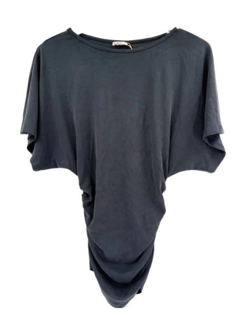 NWT OGL Navy Blue Effortless Boatneck Batwing Sleeve Side Ruched M - Picture 3 of 11